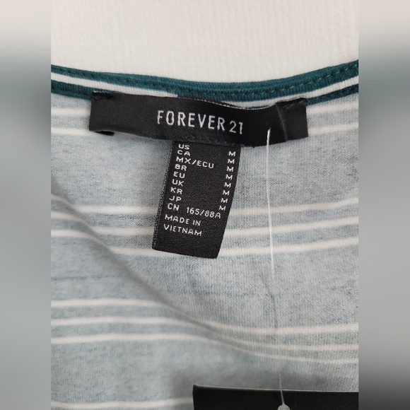 NWT Forever 21 Hunter Green Stripe Short Sleeve Knit Bodysuit Size Medium - Picture 7 of 7